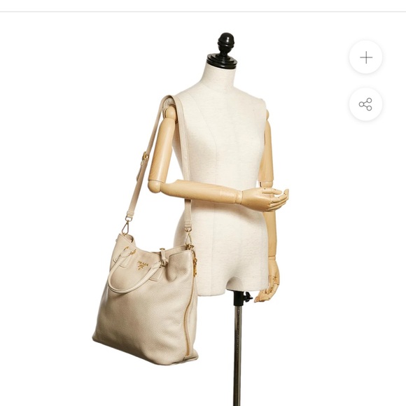 Prada Vitello Daino Pearl White Leather Convertible Shopper Tote Bag Purse - Picture 2 of 15